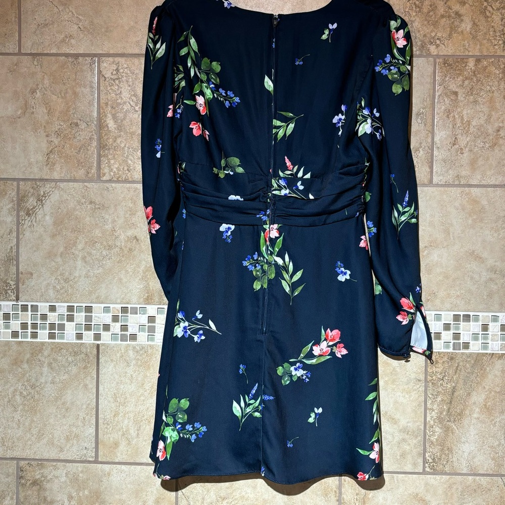 Keepsake the Label M Satin Floral Navy Mini V-neck Long Sleeve Dress - Picture 9 of 9